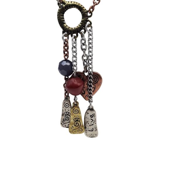 Retro Live Hope Joy Necklace Tassel Beaded Gold Silver Copper Chain Inspiration - Picture 2 of 6